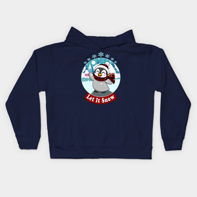 Let it snow Kawaii Penguin Christmas holiday snowflake design Kids Hoodie by JustJoshDesigns